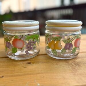Vintage 80’s KIG Indonesia Grape & Peach design Glass Jars with Lids